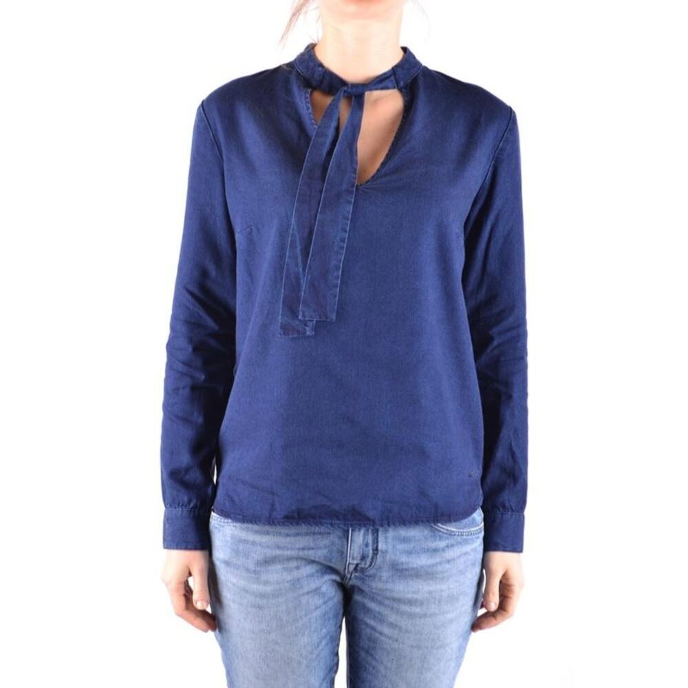 Jacob Cohen Tie Neck Denim Long Sleeve Women blue Blouses